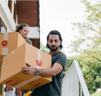 Tenants moving out with boxes